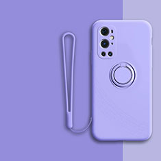 Funda Silicona Carcasa Ultrafina Goma con Magnetico Anillo de dedo Soporte Z01 para OnePlus 9 Pro 5G Purpura Claro