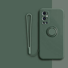 Funda Silicona Carcasa Ultrafina Goma con Magnetico Anillo de dedo Soporte Z01 para OnePlus 9 Pro 5G Verde Noche