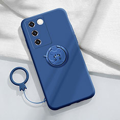 Funda Silicona Carcasa Ultrafina Goma con Magnetico Anillo de dedo Soporte Z01 para Vivo V27 5G Azul