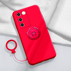 Funda Silicona Carcasa Ultrafina Goma con Magnetico Anillo de dedo Soporte Z01 para Vivo V27 5G Rojo