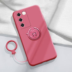 Funda Silicona Carcasa Ultrafina Goma con Magnetico Anillo de dedo Soporte Z01 para Vivo V27 Pro 5G Rosa Roja