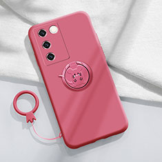 Funda Silicona Carcasa Ultrafina Goma con Magnetico Anillo de dedo Soporte Z01 para Vivo V27e 5G Rosa Roja