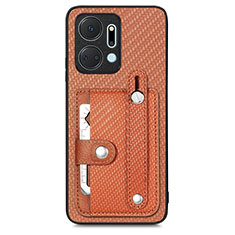 Funda Silicona Carcasa Ultrafina Goma con Magnetico S01D para Huawei Honor X7a Marron