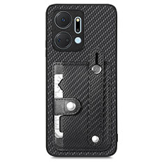 Funda Silicona Carcasa Ultrafina Goma con Magnetico S01D para Huawei Honor X7a Negro