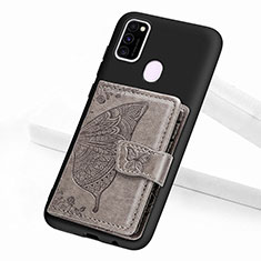 Funda Silicona Carcasa Ultrafina Goma con Magnetico S02D para Samsung Galaxy M21 Gris