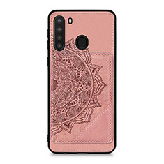 Funda Silicona Carcasa Ultrafina Goma con Magnetico S03D para Samsung Galaxy A21 Oro Rosa