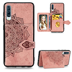 Funda Silicona Carcasa Ultrafina Goma con Magnetico S04D para Samsung Galaxy A50 Oro Rosa