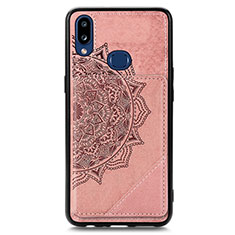 Funda Silicona Carcasa Ultrafina Goma con Magnetico S05D para Samsung Galaxy M01s Oro Rosa