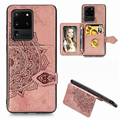 Funda Silicona Carcasa Ultrafina Goma con Magnetico S05D para Samsung Galaxy S20 Ultra 5G Oro Rosa