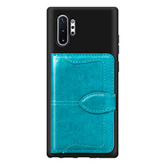 Funda Silicona Carcasa Ultrafina Goma con Magnetico S08D para Samsung Galaxy Note 10 Plus 5G Cian