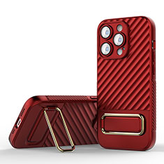 Funda Silicona Carcasa Ultrafina Goma con Soporte KC1 para Apple iPhone 15 Pro Rojo