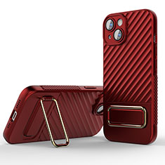 Funda Silicona Carcasa Ultrafina Goma con Soporte KC2 para Apple iPhone 15 Rojo