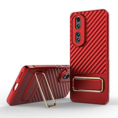 Funda Silicona Carcasa Ultrafina Goma con Soporte KC3 para Huawei Honor 80 Pro 5G Rojo