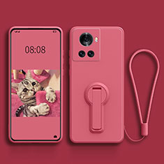 Funda Silicona Carcasa Ultrafina Goma con Soporte para OnePlus 10R 5G Rosa Roja