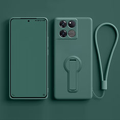 Funda Silicona Carcasa Ultrafina Goma con Soporte para OnePlus 10T 5G Verde Noche