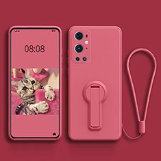 Funda Silicona Carcasa Ultrafina Goma con Soporte para OnePlus 9 Pro 5G Rosa Roja