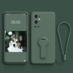 Funda Silicona Carcasa Ultrafina Goma con Soporte para OnePlus 9 Pro 5G Verde Noche