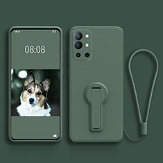 Funda Silicona Carcasa Ultrafina Goma con Soporte para OnePlus 9R 5G Verde Noche