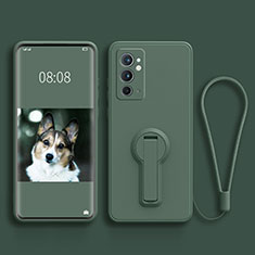 Funda Silicona Carcasa Ultrafina Goma con Soporte para OnePlus 9RT 5G Verde Noche