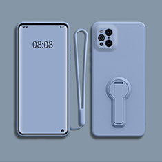 Funda Silicona Carcasa Ultrafina Goma con Soporte para Oppo Find X3 5G Gris Lavanda