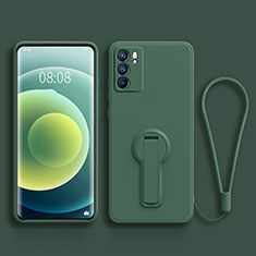 Funda Silicona Carcasa Ultrafina Goma con Soporte para Oppo Reno6 Pro 5G India Verde Noche