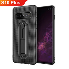 Funda Silicona Carcasa Ultrafina Goma con Soporte para Samsung Galaxy S10 Plus Negro