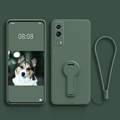 Funda Silicona Carcasa Ultrafina Goma con Soporte para Vivo iQOO Z5x 5G Verde Noche