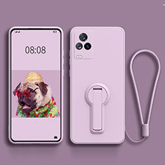 Funda Silicona Carcasa Ultrafina Goma con Soporte para Vivo V21 5G Purpura Claro