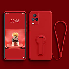 Funda Silicona Carcasa Ultrafina Goma con Soporte para Vivo V21e 4G Rojo