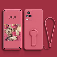 Funda Silicona Carcasa Ultrafina Goma con Soporte para Vivo V21s 5G Rosa Roja