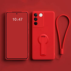 Funda Silicona Carcasa Ultrafina Goma con Soporte para Vivo V27 5G Rojo