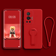 Funda Silicona Carcasa Ultrafina Goma con Soporte para Vivo X70 Pro 5G Rojo