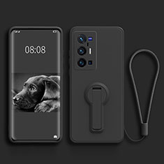 Funda Silicona Carcasa Ultrafina Goma con Soporte para Vivo X70 Pro+ Plus 5G Negro