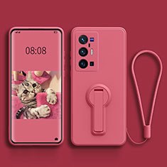 Funda Silicona Carcasa Ultrafina Goma con Soporte para Vivo X70 Pro+ Plus 5G Rosa Roja