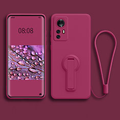 Funda Silicona Carcasa Ultrafina Goma con Soporte para Xiaomi Mi 12 Pro 5G Rosa Roja