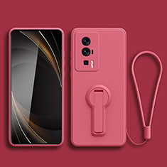 Funda Silicona Carcasa Ultrafina Goma con Soporte para Xiaomi Redmi K60 5G Rosa Roja