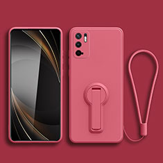 Funda Silicona Carcasa Ultrafina Goma con Soporte para Xiaomi Redmi Note 10T 5G Rosa Roja
