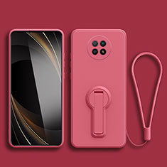 Funda Silicona Carcasa Ultrafina Goma con Soporte para Xiaomi Redmi Note 9 5G Rosa Roja