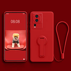 Funda Silicona Carcasa Ultrafina Goma con Soporte S01 para Vivo iQOO Neo7 5G Rojo