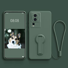 Funda Silicona Carcasa Ultrafina Goma con Soporte S01 para Vivo iQOO Neo7 5G Verde Noche