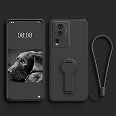 Funda Silicona Carcasa Ultrafina Goma con Soporte S01 para Vivo iQOO Neo7 SE Negro