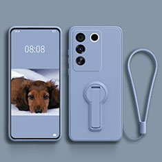 Funda Silicona Carcasa Ultrafina Goma con Soporte S01 para Vivo V27 Pro 5G Gris Lavanda