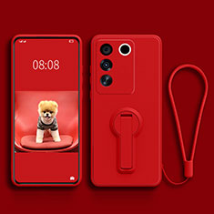 Funda Silicona Carcasa Ultrafina Goma con Soporte S01 para Vivo V27e 5G Rojo