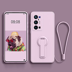 Funda Silicona Carcasa Ultrafina Goma con Soporte S01 para Vivo X70 Pro+ Plus 5G Purpura Claro