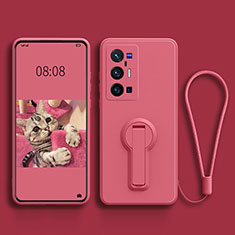 Funda Silicona Carcasa Ultrafina Goma con Soporte S01 para Vivo X70 Pro+ Plus 5G Rosa Roja