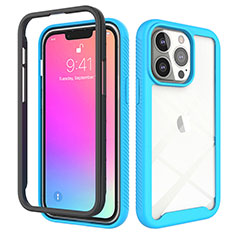 Funda Silicona Carcasa Ultrafina Goma Frontal y Trasera 360 Grados para Apple iPhone 13 Pro Max Azul Cielo