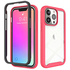 Funda Silicona Carcasa Ultrafina Goma Frontal y Trasera 360 Grados para Apple iPhone 13 Pro Rosa Roja
