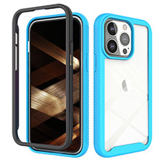 Funda Silicona Carcasa Ultrafina Goma Frontal y Trasera 360 Grados para Apple iPhone 14 Pro Max Azul Cielo