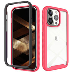 Funda Silicona Carcasa Ultrafina Goma Frontal y Trasera 360 Grados para Apple iPhone 15 Pro Max Rosa Roja