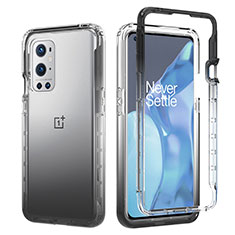 Funda Silicona Carcasa Ultrafina Transparente Goma Frontal y Trasera 360 Grados Gradiente JX1 para OnePlus 9 Pro 5G Gris Oscuro